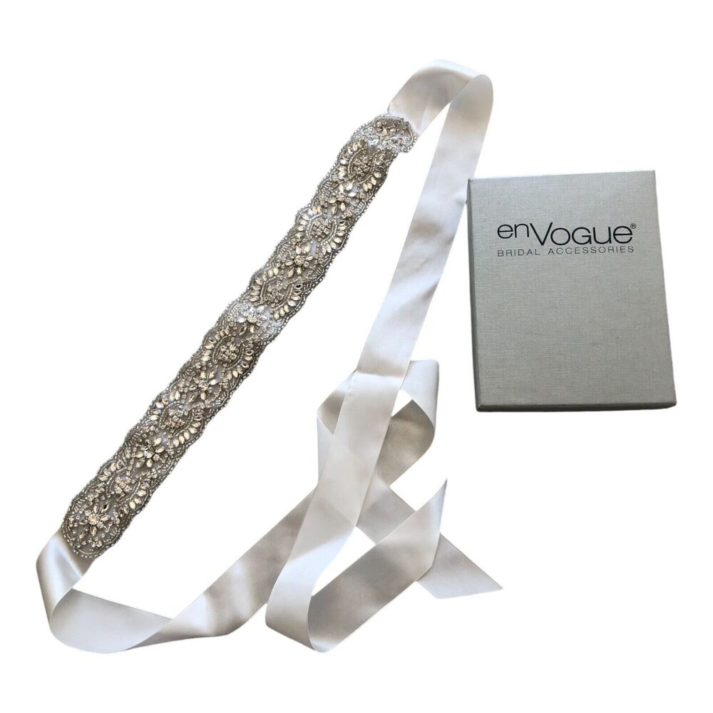 En Vogue 2" Wide Rhinestone Wedding‎ Dress Belt With White Sash $199